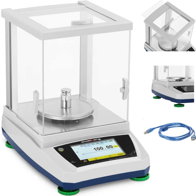 Balanță analitică de laborator cu capac din sticlă și panou tactil LCD 600 g/0.01 g