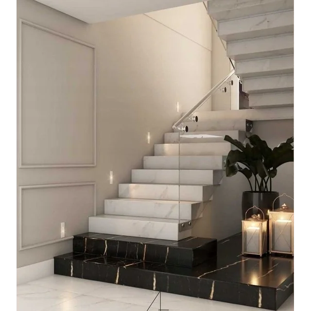 Baldosas imitación mármol blanco para escaleras con TIRA 100x30 alta BRILLO NUEVO