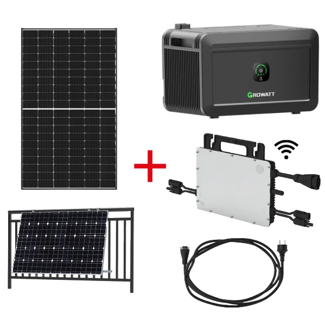 Balkonsæt 800W + energiopbevaring 2kWh (inkluderer 2*panele 2*konstrukcja 1*bateria 1*mikroinwerter 1*kabel)