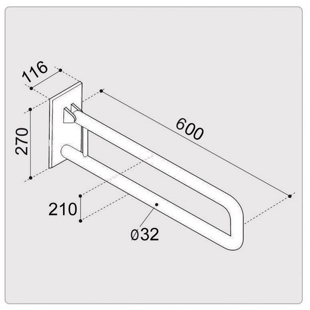 Balustrada de ridicare Ergoplus 60 cm pentru toalete/lavoare, vopsit cu pulbere, alb