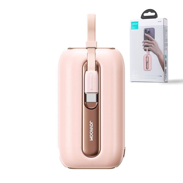 Banco de energía 10000mAh Serie colorida 22.5W con cables USB-C y Iphone Lightning rosa