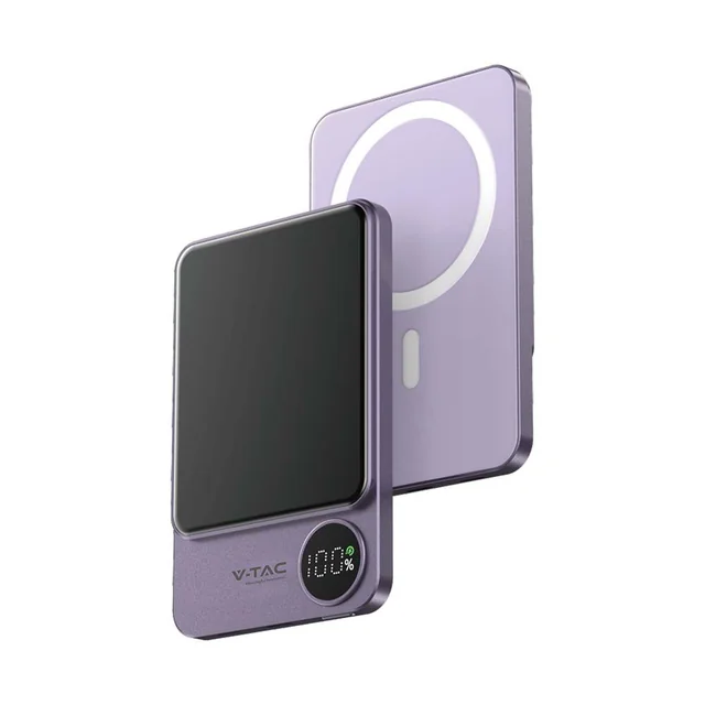 Banco de energia magnético sem fio - 5000mAh - Roxo