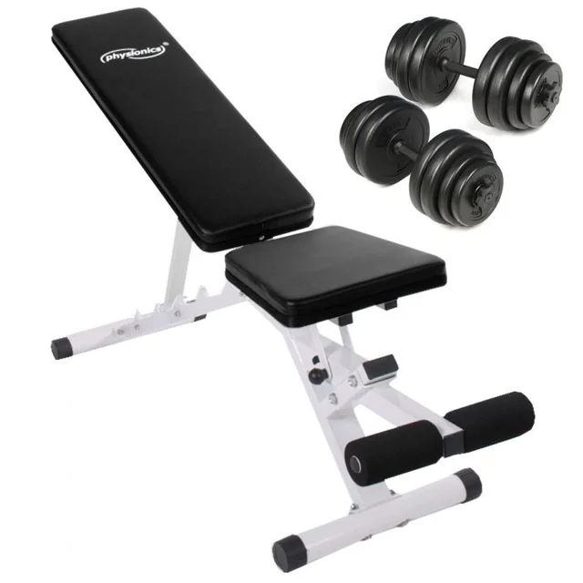 Banco de treino multifuncional + halteres curtos, 30 kg