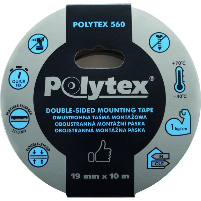 Banda Polytex 560 ansamblu alb cu două fețe,19 mmx 1,1 mmx 10 m