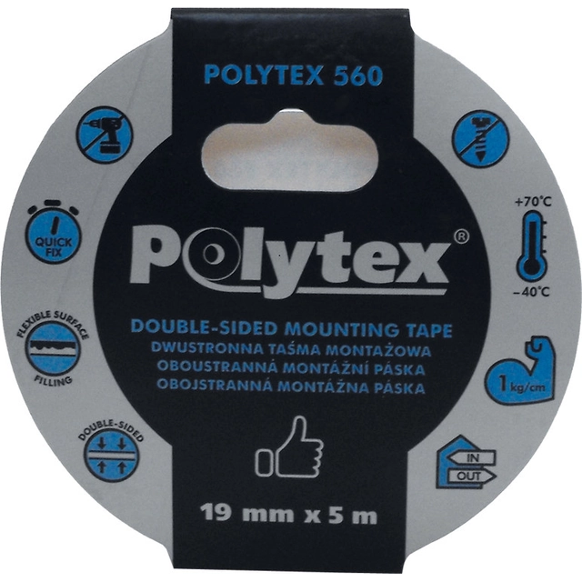 Banda Polytex 560 ansamblu alb cu două fețe,19 mmx 1,1 mmx 5 m