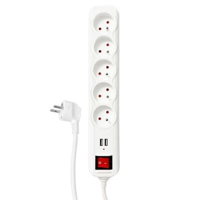 Bande de protection avec interrupteur,5 prises,2 xUSB, blanc,1,5 m