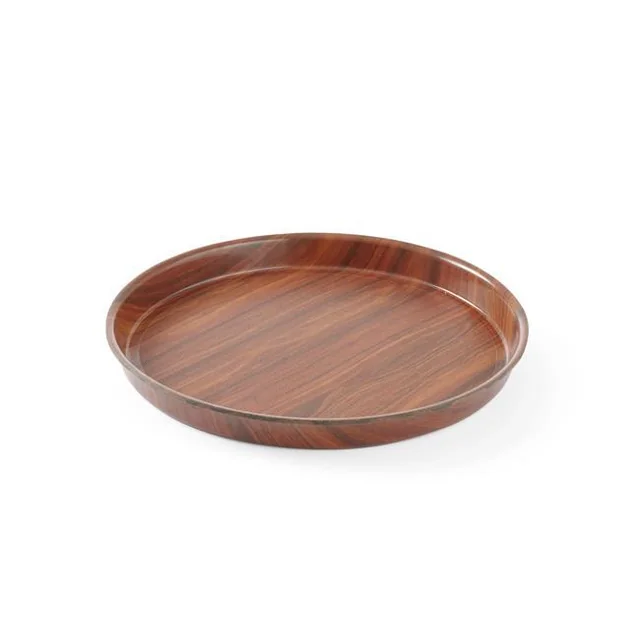 Bandeja de madera con borde alto, anti-nogal - śr.360x(H)30 mm