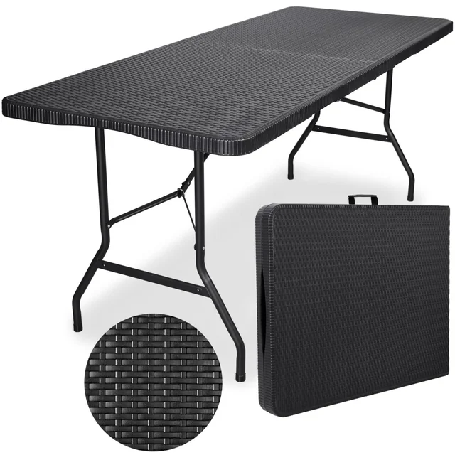 Banquet table foldable into a suitcase RATTAN 180x74x74,5 black