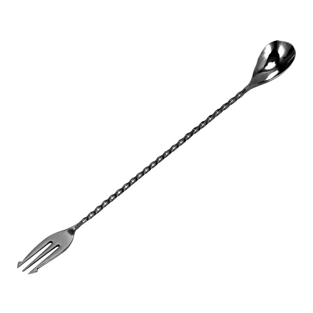 Bar spoon with fork 30 cm black