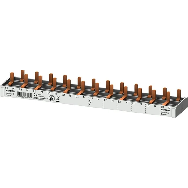 Barra colectora Siemens 3P+N 10mm2 pin 12 modular para 1P+N disyuntores estrechos (5SV1 5SV6 5SL60) aislamiento total 5ST3673-0