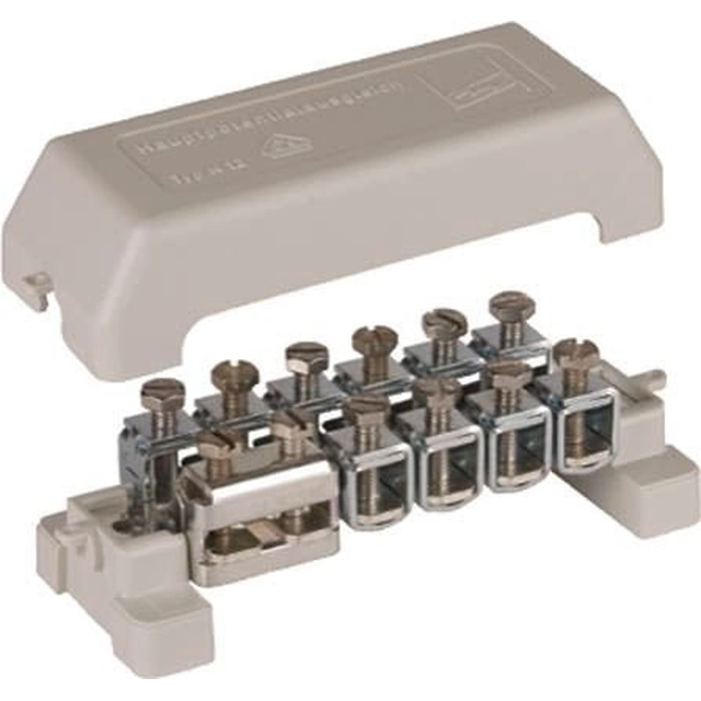 Barre de compensation de potentiel K 12, 10 bornes sur 2,5-95 mm2 ou fi 10 millimètre,1 pince plate.30x4 mm, Cu/gal Sn