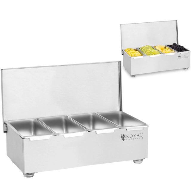 Bartender contenitori per additivi per bevande, acciaio inox 4 pz + Alloggiamento