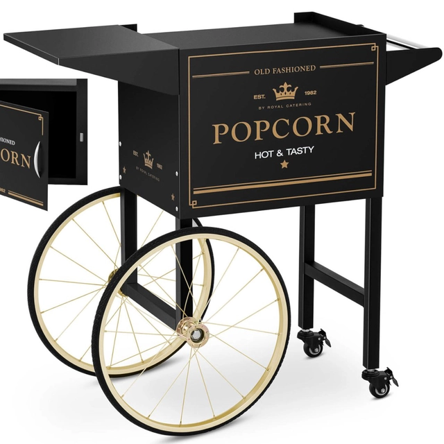 Base carrello per macchina per popcorn con mobile retrò 51 x 37 cm - nero e oro