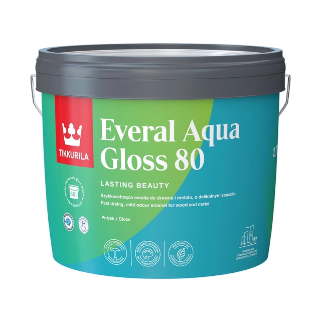 Base d'émail acrylique brillant Tikkurila Everal Aqua Gloss A 80 2,7L