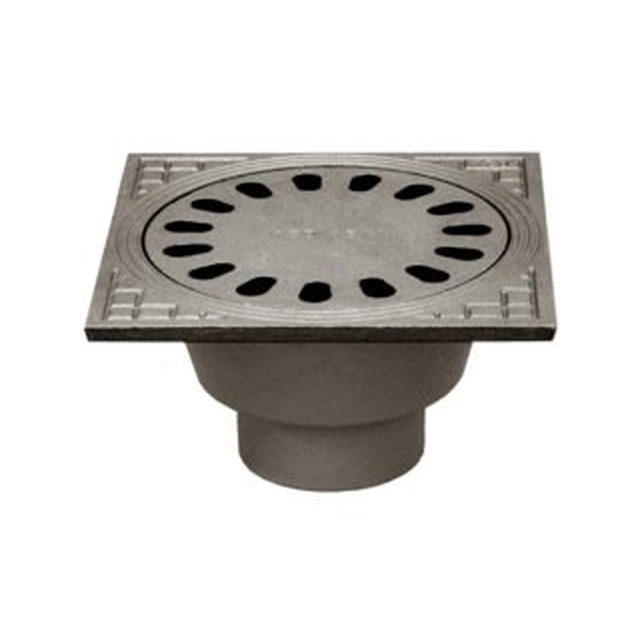 Basement cast-iron drain (French pattern) with vertical outlet DN100 with siphon, red color,KL.A15 (1.5T)