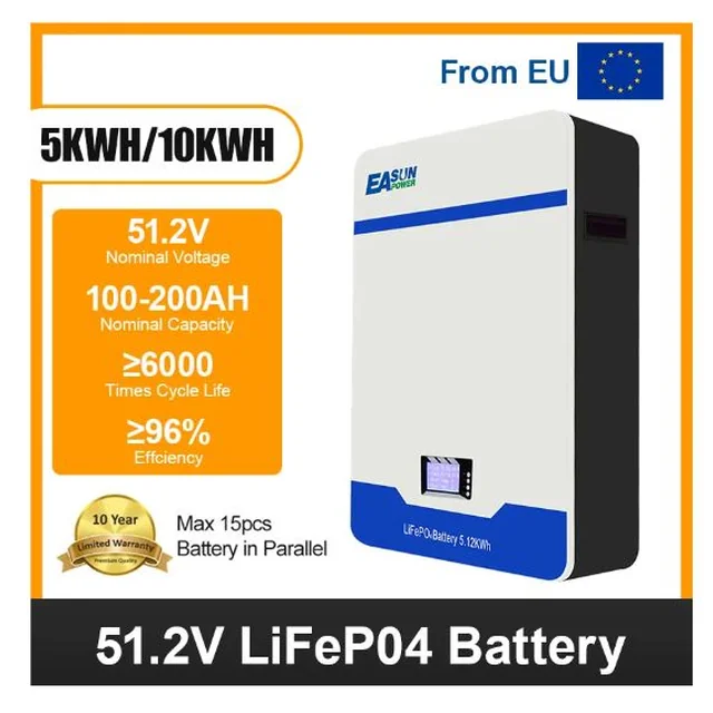 Batéria Easun LiFePO 10kW 51.2v 200Ah CAN cyklus RS485 BMS