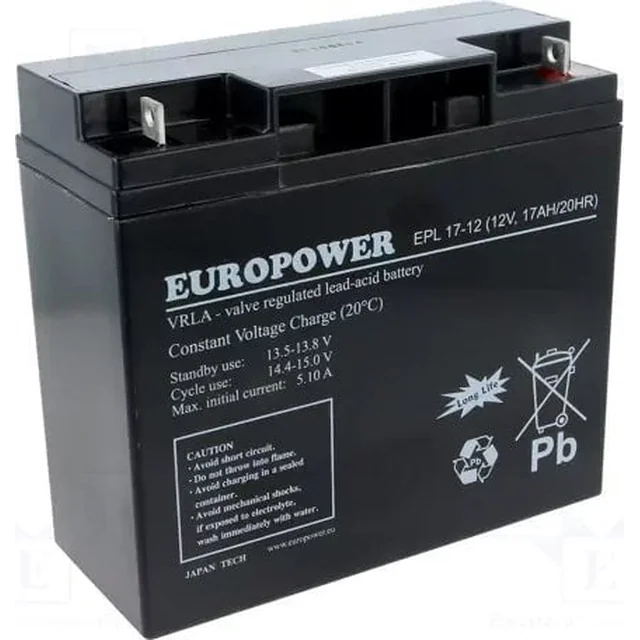 Bateria Europower 12V 17Ah AGM Europower EPL17-12 vida útil 15 anos!