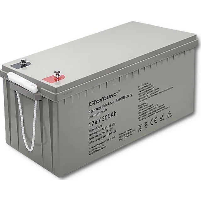 Bateria Qoltec AGM | 12V | 200Ah | máx. 3000A
