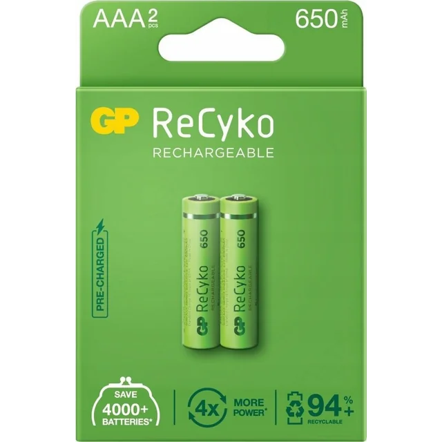 Baterias GP Recyko AAA / R03 GP ReCyko 650 Série Ni-MH 650mAh - 2 peças