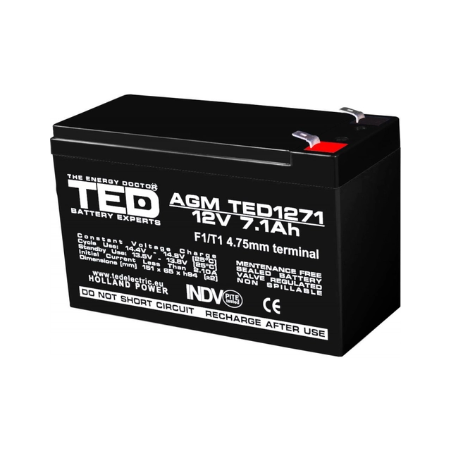 Batteria AGM VRLA 12V 7,1A misurare 151mm X 65mm xh 95mm F1 Esperto di batterie TED Olanda TED003416 (5)