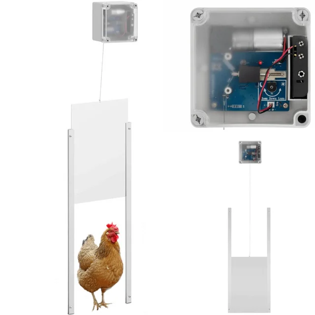 Battery powered automatic chicken coop door flap with light sensor