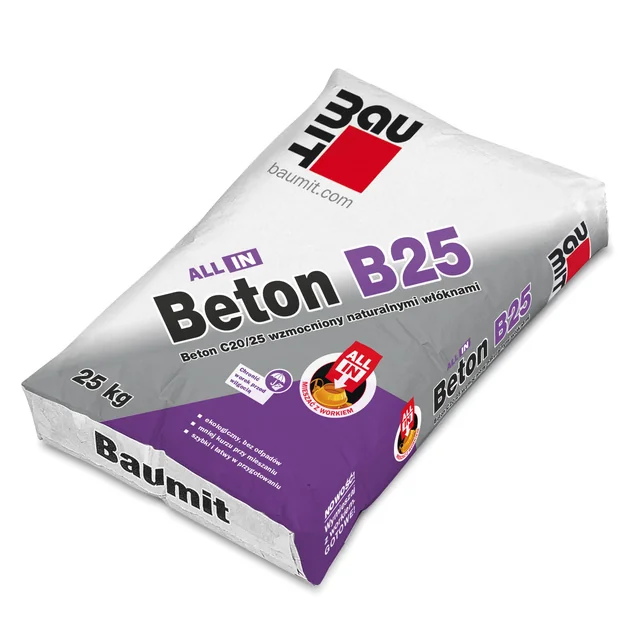 Baumit ALL IN kuivaseos Betoni B25 30 kg (sekoitus pussin kanssa), betoni C20/25 luonnonkuiduilla vahvistettu