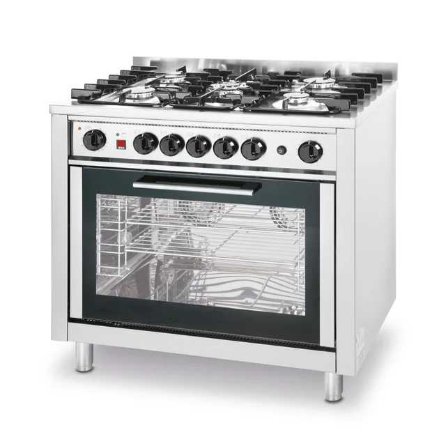 Gas stove 5 burners with convection oven - Hendi 225707