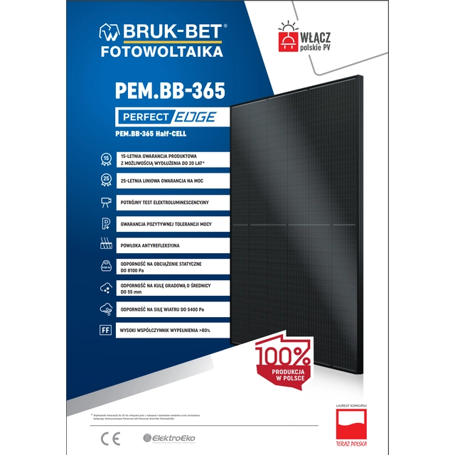 BBF-0002 PEM.BB-365 – „Bruk-Bet“ fotovoltaika „Perfect Edge“ modulis 365 W visiškai juodas HALF-CELL FB HC