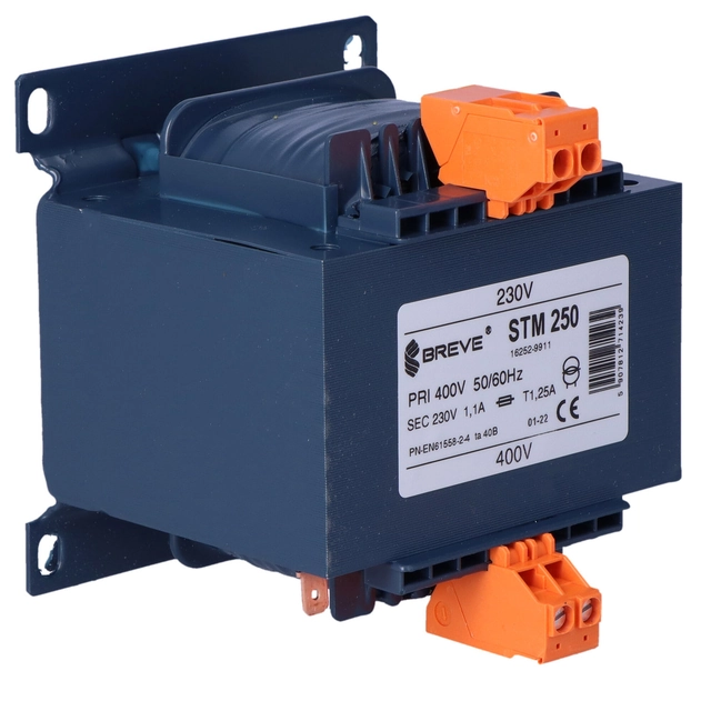 Single phase STM transformer 250VA 400/230V IP00 separation or safety with a single-chamber carcass