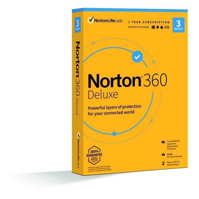 NORTON 360 DELUXE 25GB + VPN 1 USER FOR 3 DEVICES FOR 12 MONTHS - BOX