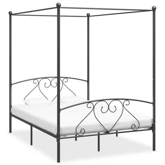 Canopy bed frame, gray, metal, 160 x 200 cm