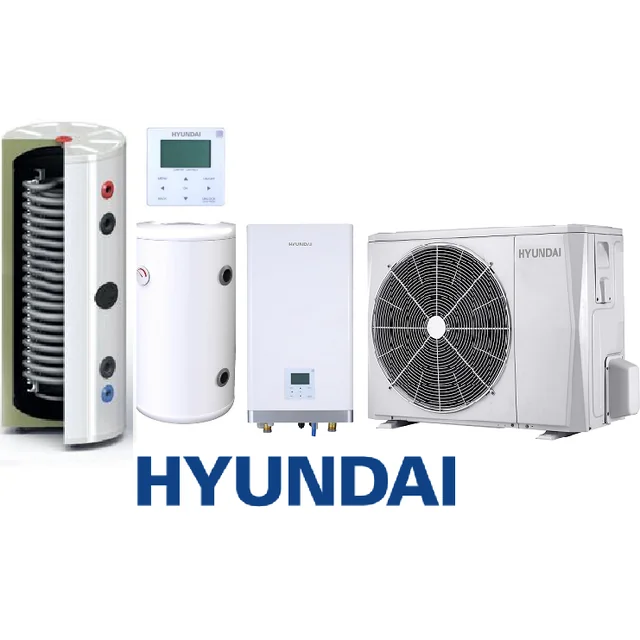 Heat pump set: HYUNDAI Split 10kW+ SL buffer tank 130L + SOLITANK hot water tank 245L with coil 3,83m3