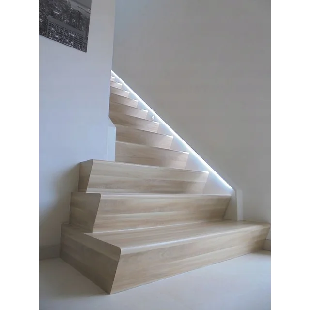 Wood-like stair tiles 120x30 warm color BEIGE Wood on the stairs