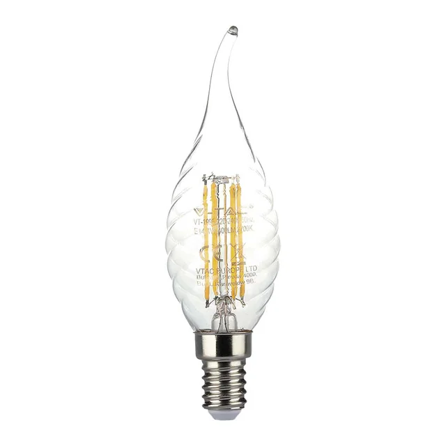 Becuri LED - Lumânare E14 - IP20 - Clar - 4 Wați - 400 Lumeni - 3000K - 2 Ani - Nr. model: - VT-1995-N