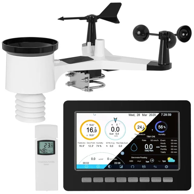 Belaidė saulės meteorologinė stotis 7w1 LCD WiFi 100m