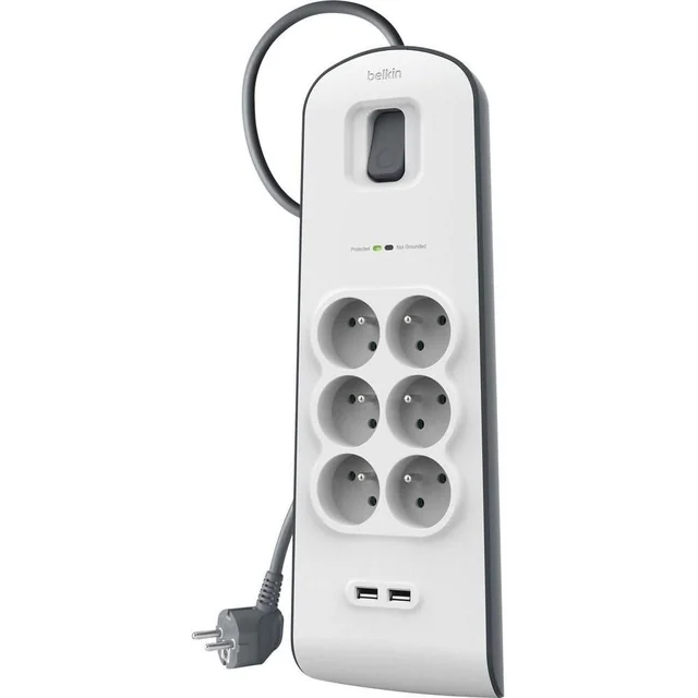 Belkin stekkerdoos met overspanningsbeveiliging 6 stopcontacten 2 m wit (BSV604ca2M)