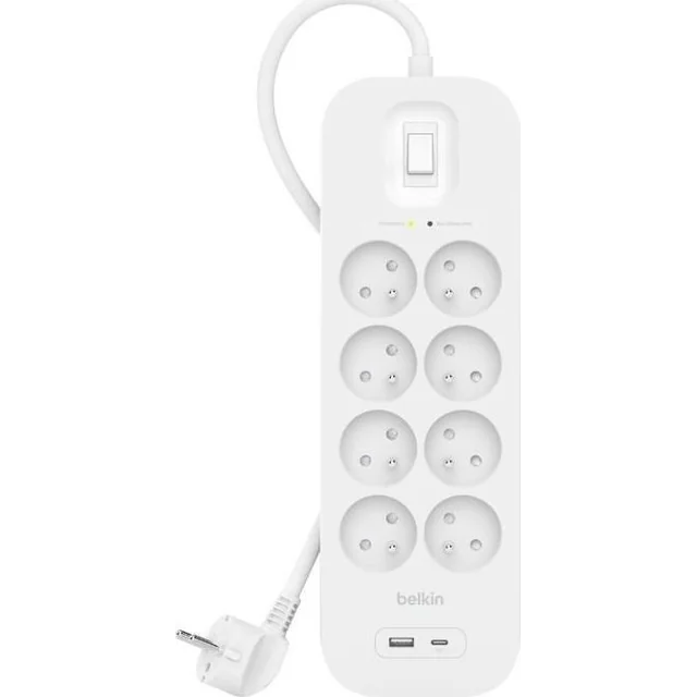 Belkin SurgePlus stekkerdoos met overspanningsbeveiliging 8 stopcontacten 2 m wit (SRB003ca2M)