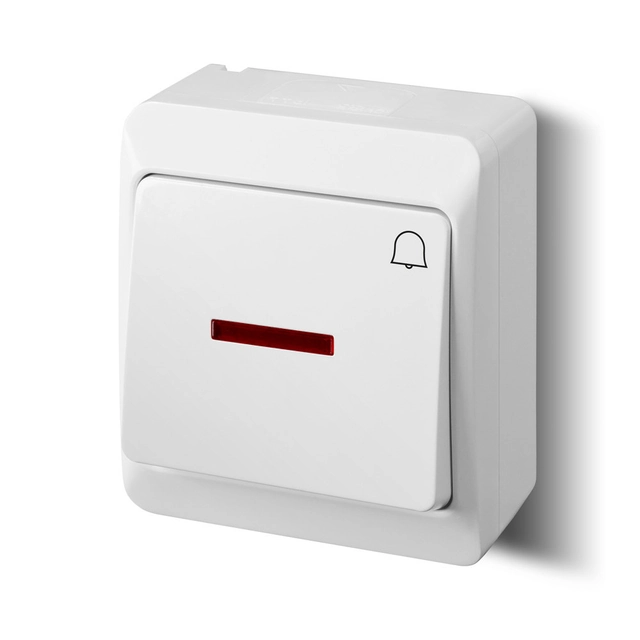 Bell switch with backlight, surface-mounted, IP44, white, HERMES