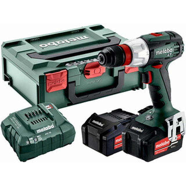 Berbequim sem fio Metabo BS 18 LT Quick com mandril 18 V | 34 Nm/60 Nm | Escova de carvão | 2 x 4 Ah bateria + carregador | na metaBOX