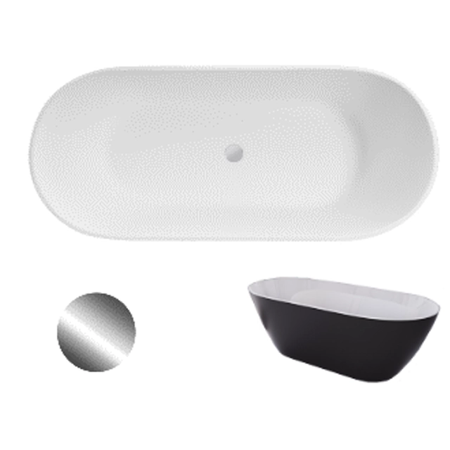 Besco Moya Black&White Freistehende Badewanne 160 + Click-Clack-Chrom von oben gereinigt – Zusätzlich 5% Rabatt für Code BESCO5