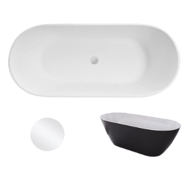 Besco Moya Black&White Freistehende Badewanne 160 + weißes Click-Clack, von oben gereinigt – Zusätzlich 5% Rabatt für Code BESCO5