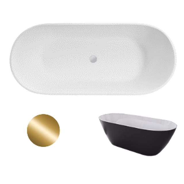 Besco Moya brīvi stāvoša vanna matēta melnbalta 170 + no augšas notīrīta zelta klikšķa ķemme - papildus 5% Atlaide kodam BESCO5