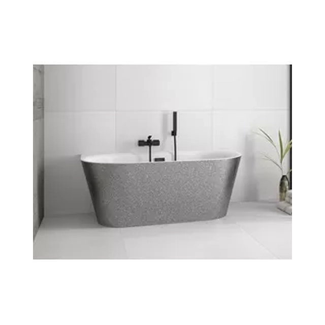 BESCO Vica Glam silberne Badewanne, 170x80cm Chrom + schwarze Abdeckungen