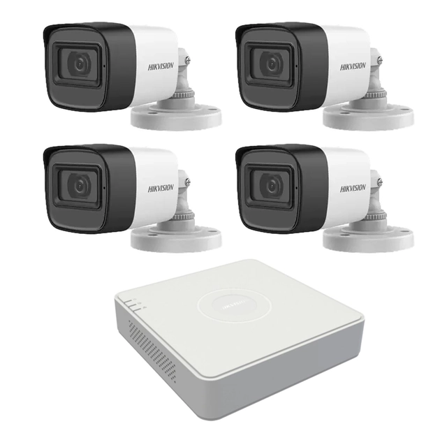 Bewakingssysteem 4 Hikvision-camera's 2MP 2.8mm IR 30m, DVR 4 kanalen 1080N geïntegreerde audio