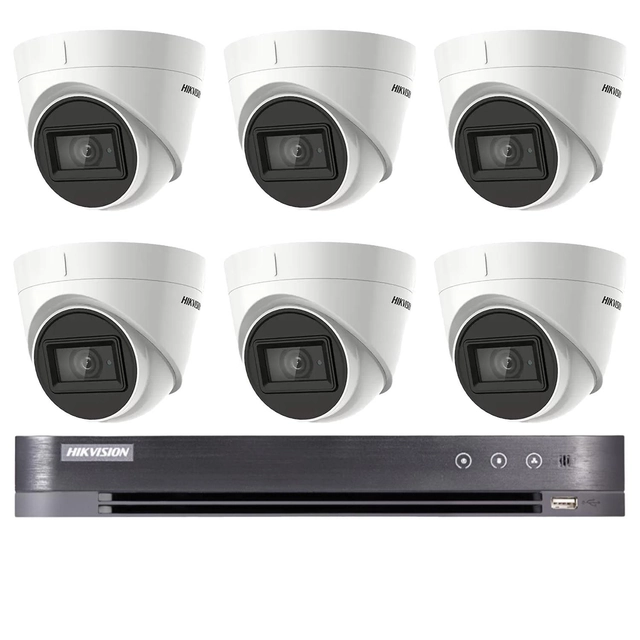 Bewakingssysteem 6 Hikvision-camera's 8MP, 4in1, lens 2.8mm, IR 60m, DVR 8 kanalen 4K, 8MP