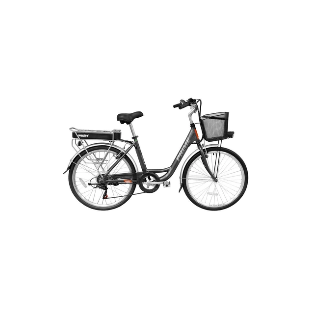 Bicicleta eléctrica HECHT Prime Shadow, cuadro de aluminio de 18 pulgadas, ruedas de 26 pulgadas, palanca de cambios Shimano, freno de disco, batería 36 V