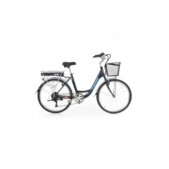 Bicicletta elettrica Hecht Prime Blue con telaio in alluminio, cambio Shimano, batteria 36 v