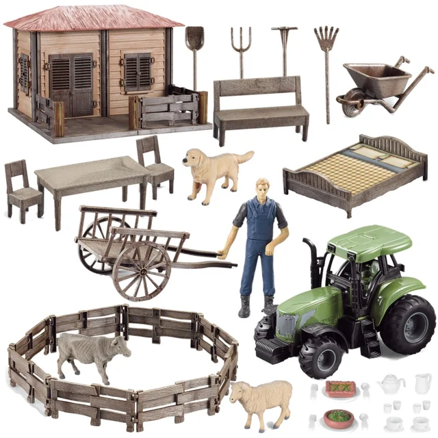 BIG FARM SET FARMER'S HOUSE FARMER ANIMALS AGRICULTURAL TOOLS