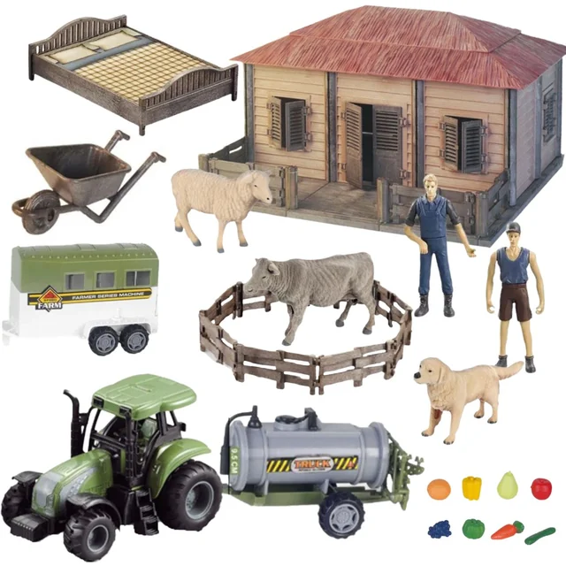 BIG SET FARM FARMER'S HOUSE TOOL TRACTOR ANIMALS FARMER + ACCESS