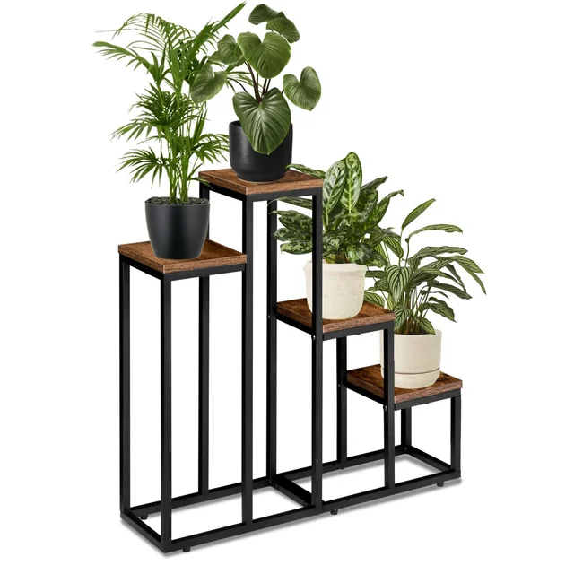 Black loft plant stand PALLEN aged oak